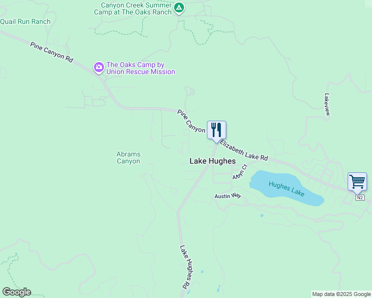 map of restaurants, bars, coffee shops, grocery stores, and more near 18262 Pine Canyon Road in Lake Hughes