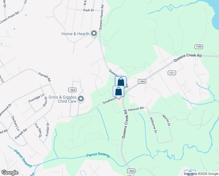 map of restaurants, bars, coffee shops, grocery stores, and more near 111 Queens Haven Road in Hubert