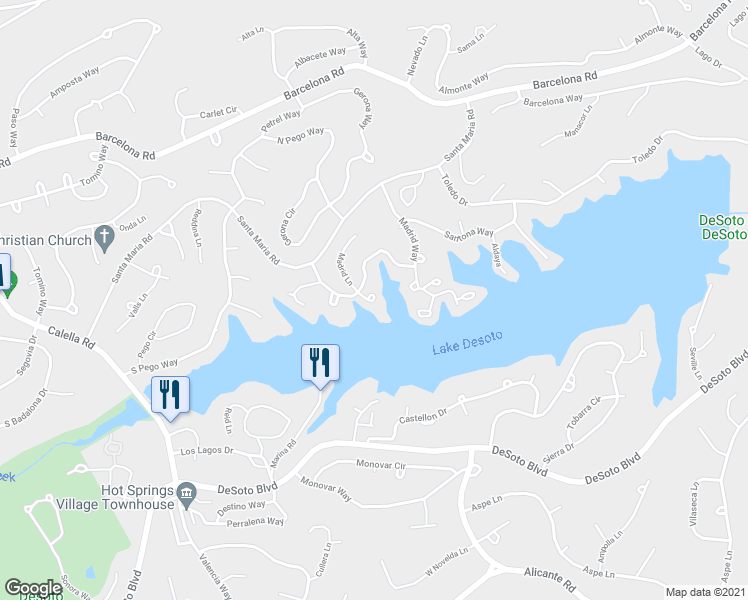 map of restaurants, bars, coffee shops, grocery stores, and more near 4 Daganza Place in Hot Springs Village