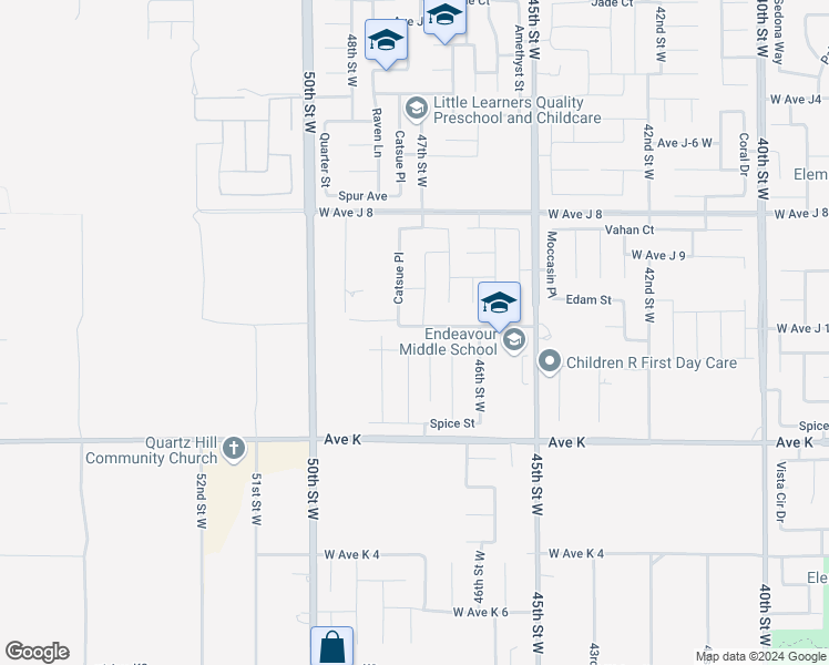 map of restaurants, bars, coffee shops, grocery stores, and more near 4710 West Avenue J 12 in Lancaster