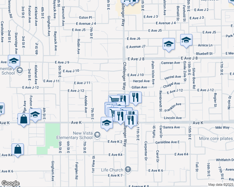 map of restaurants, bars, coffee shops, grocery stores, and more near 852 East Avenue J-12 in Lancaster