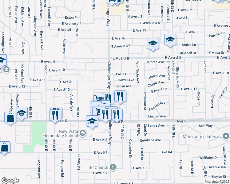 map of restaurants, bars, coffee shops, grocery stores, and more near 43748 Lena Court in Lancaster