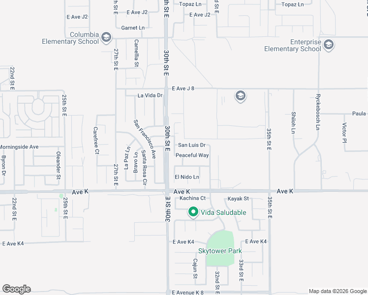 map of restaurants, bars, coffee shops, grocery stores, and more near 3042 Luis Drive in Lancaster