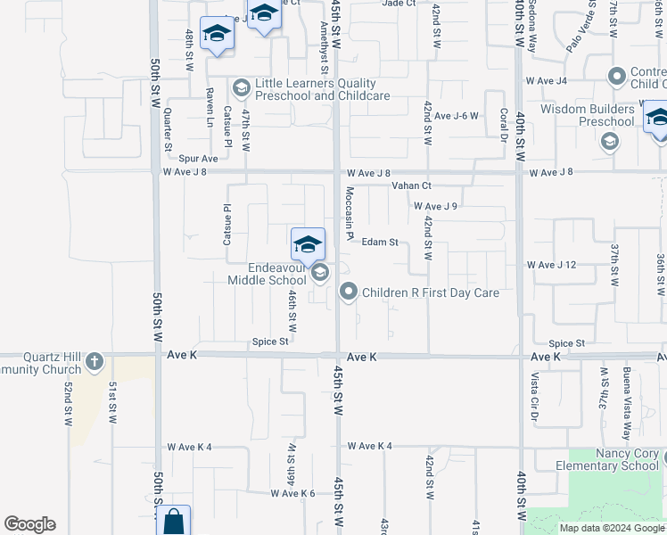 map of restaurants, bars, coffee shops, grocery stores, and more near East Avenue J 12 in Lancaster
