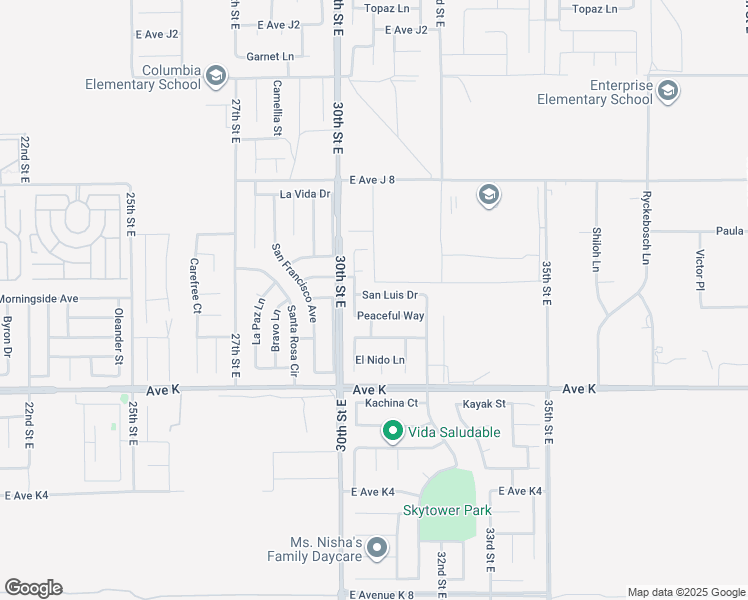 map of restaurants, bars, coffee shops, grocery stores, and more near 3042 Luis Drive in Lancaster
