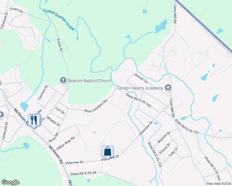 map of restaurants, bars, coffee shops, grocery stores, and more near 2316 Ross Cauthen Road in Lancaster