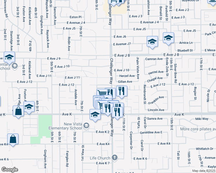 map of restaurants, bars, coffee shops, grocery stores, and more near 852 East Avenue J-12 in Lancaster