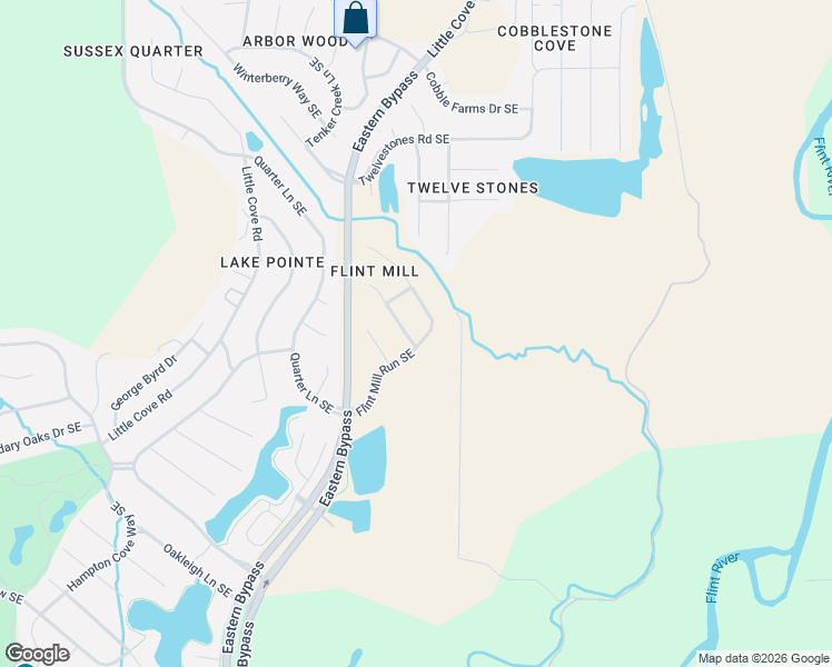 map of restaurants, bars, coffee shops, grocery stores, and more near 3027 Flint Mill Run Southeast in Owens Cross Roads