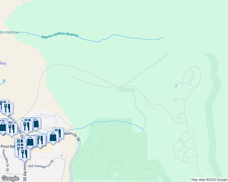 map of restaurants, bars, coffee shops, grocery stores, and more near 1955 Ledges Drive in Huntsville