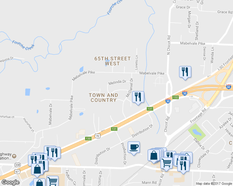map of restaurants, bars, coffee shops, grocery stores, and more near 8001 Edwina Drive in Little Rock