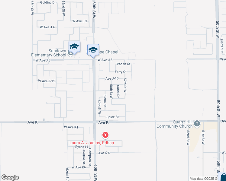 map of restaurants, bars, coffee shops, grocery stores, and more near 43766 58th Street West in Lancaster