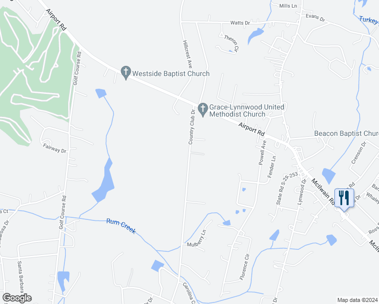 map of restaurants, bars, coffee shops, grocery stores, and more near 2060 Country Club Drive in Lancaster
