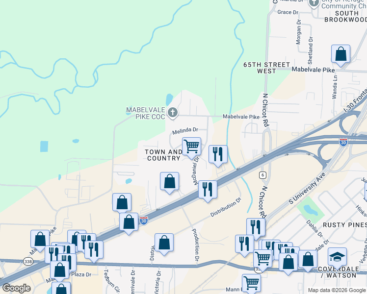 map of restaurants, bars, coffee shops, grocery stores, and more near 8001 Edwina Drive in Little Rock