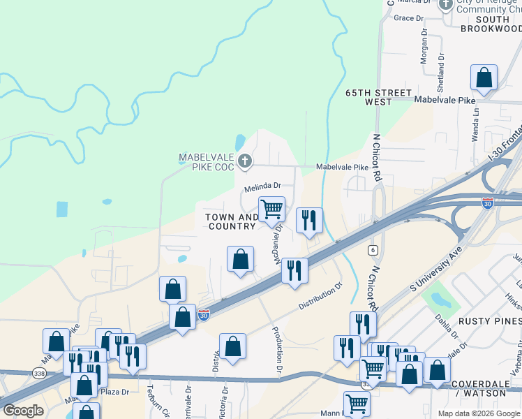 map of restaurants, bars, coffee shops, grocery stores, and more near 8001 Edwina Drive in Little Rock