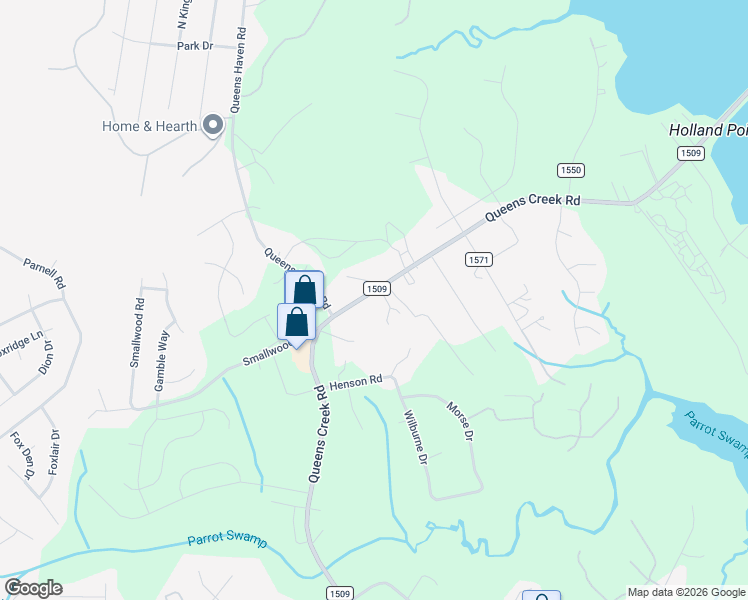 map of restaurants, bars, coffee shops, grocery stores, and more near 653 Queens Creek Road in Hubert