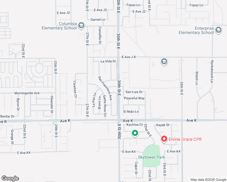 map of restaurants, bars, coffee shops, grocery stores, and more near 2841 Luis Drive in Lancaster