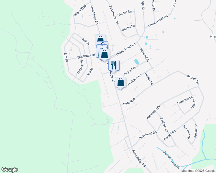 map of restaurants, bars, coffee shops, grocery stores, and more near 213 South Ginger Drive in Hubert