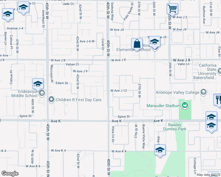 map of restaurants, bars, coffee shops, grocery stores, and more near 3861 West Avenue J 12 in Lancaster