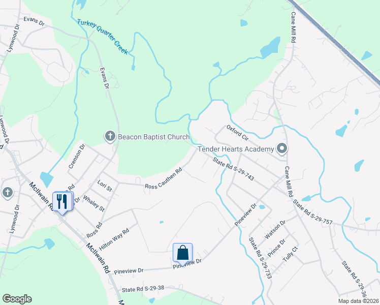 map of restaurants, bars, coffee shops, grocery stores, and more near 2316 Ross Cauthen Road in Lancaster