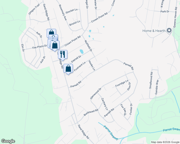 map of restaurants, bars, coffee shops, grocery stores, and more near 133 Parnell Road in Hubert