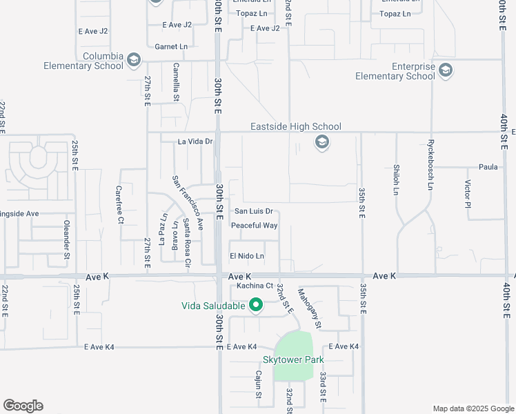 map of restaurants, bars, coffee shops, grocery stores, and more near 3107 Luis Drive in Lancaster