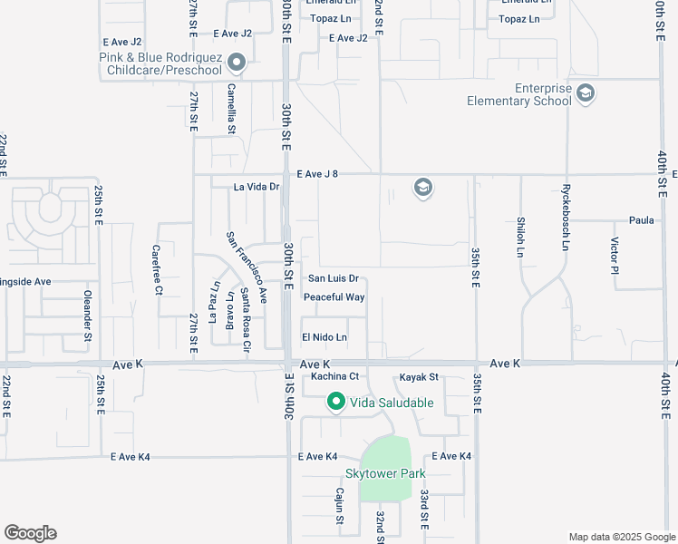 map of restaurants, bars, coffee shops, grocery stores, and more near 3107 Luis Drive in Lancaster