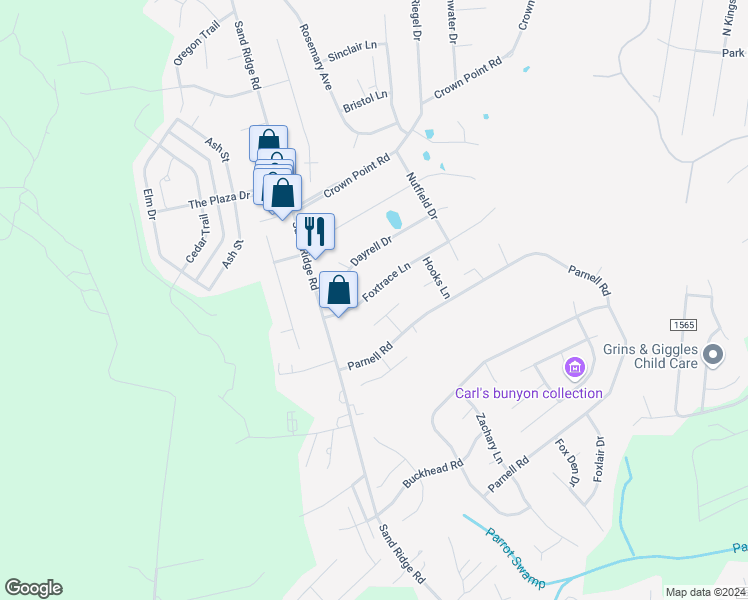 map of restaurants, bars, coffee shops, grocery stores, and more near 206 Foxtrace Lane in Hubert