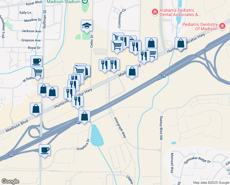 map of restaurants, bars, coffee shops, grocery stores, and more near 120 Brazelton Circle in Madison