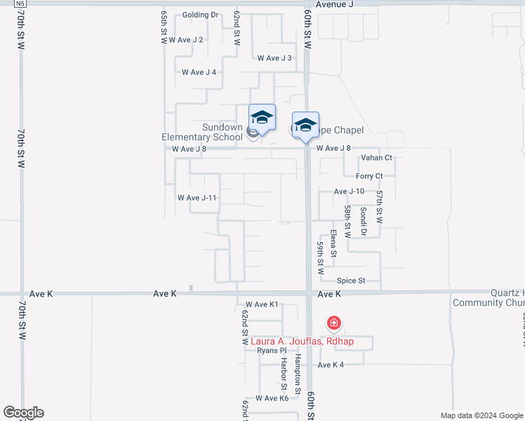 map of restaurants, bars, coffee shops, grocery stores, and more near 6120 West Avenue J11 in Lancaster