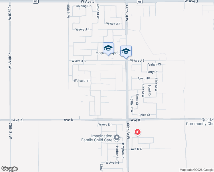 map of restaurants, bars, coffee shops, grocery stores, and more near 6126 West Avenue J11 in Lancaster