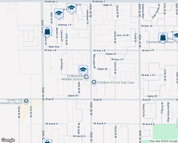 map of restaurants, bars, coffee shops, grocery stores, and more near 43814 Spring Street in Lancaster
