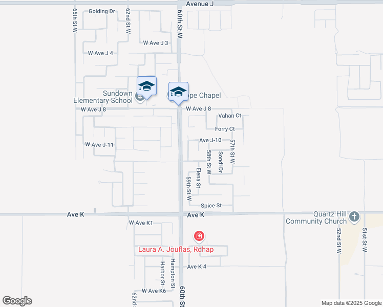 map of restaurants, bars, coffee shops, grocery stores, and more near 43816 59th Street West in Lancaster