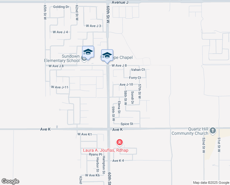 map of restaurants, bars, coffee shops, grocery stores, and more near 43816 59th Street West in Lancaster