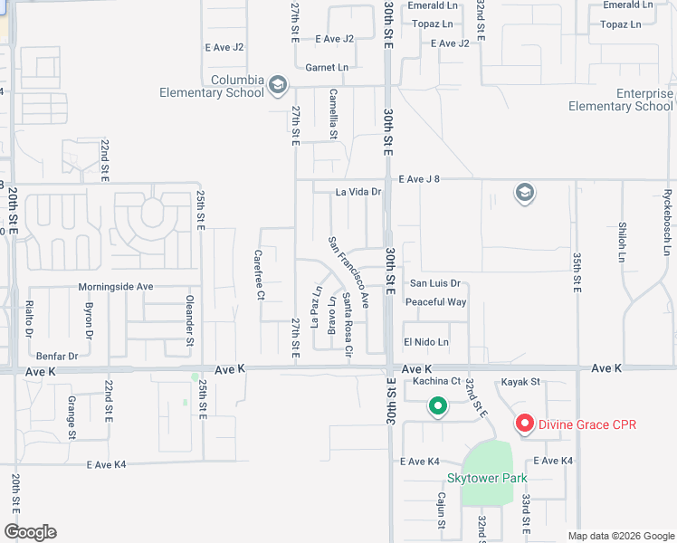 map of restaurants, bars, coffee shops, grocery stores, and more near 43752 La Paz Lane in Lancaster