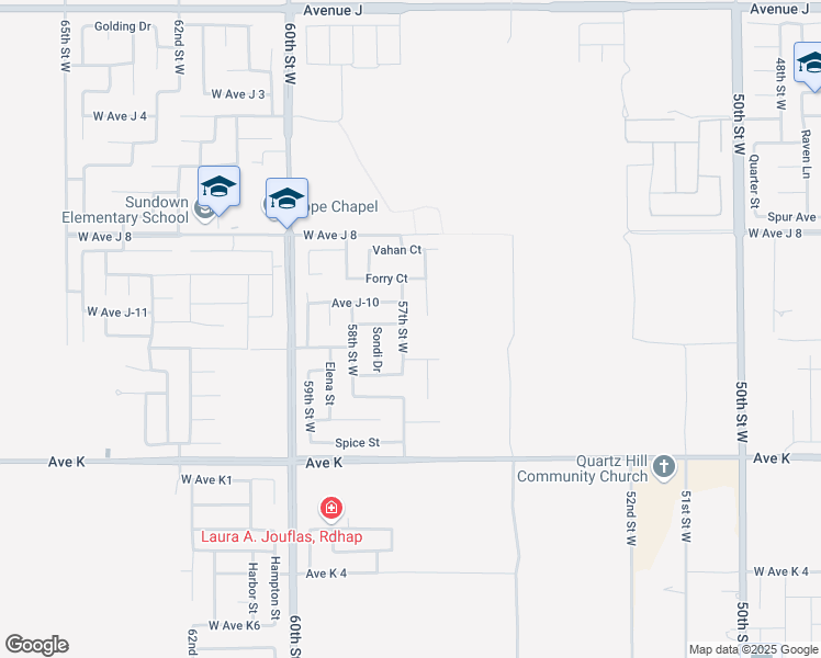 map of restaurants, bars, coffee shops, grocery stores, and more near 43818 57th Street West in Lancaster