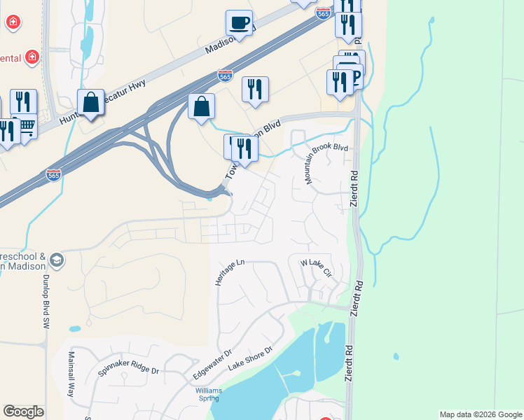 map of restaurants, bars, coffee shops, grocery stores, and more near 113 Bienville Street in Madison