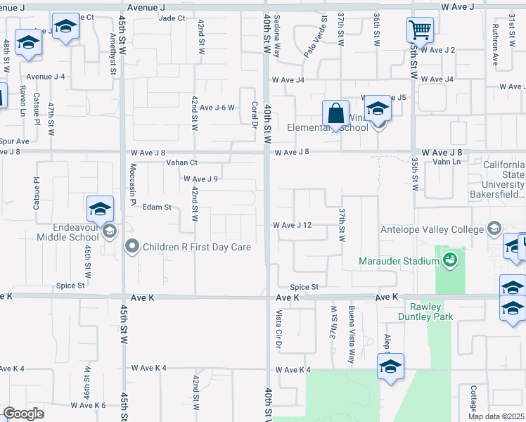 map of restaurants, bars, coffee shops, grocery stores, and more near 43808 Vintage Street in Lancaster