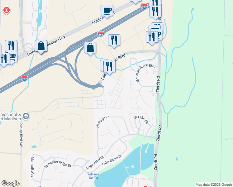 map of restaurants, bars, coffee shops, grocery stores, and more near 113 Bienville Street in Madison