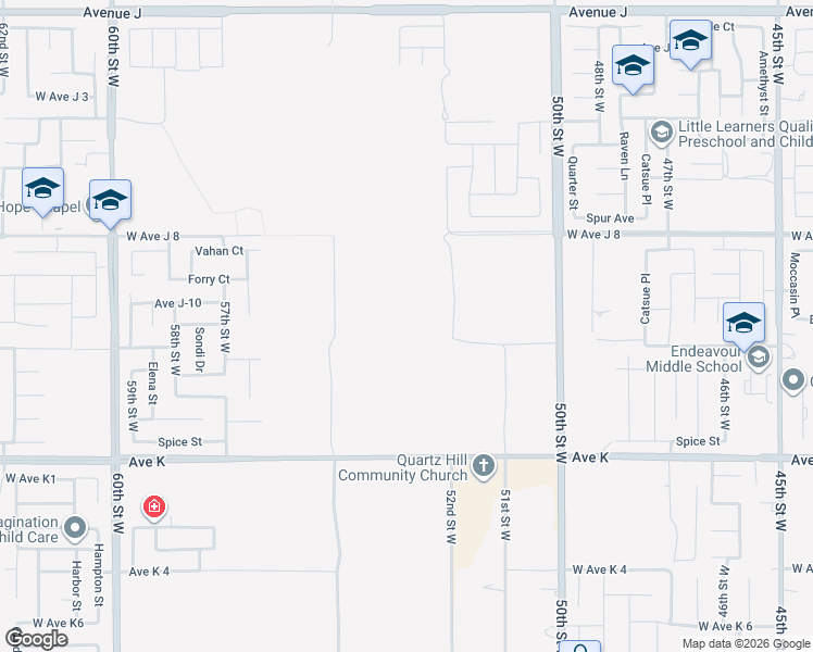map of restaurants, bars, coffee shops, grocery stores, and more near 53rd Street West in Lancaster