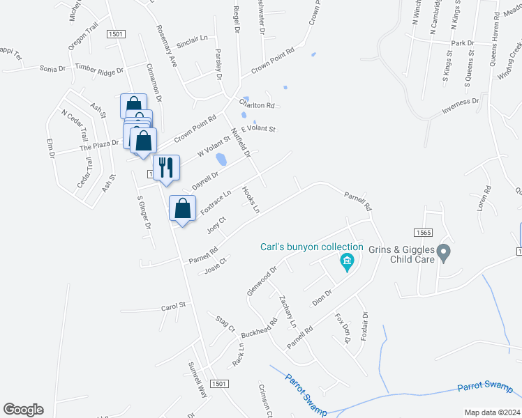 map of restaurants, bars, coffee shops, grocery stores, and more near 139 Parnell Road in Hubert