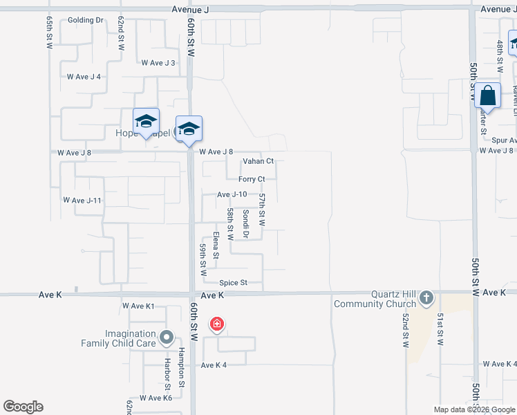 map of restaurants, bars, coffee shops, grocery stores, and more near 3832 Avenue J-11 in Lancaster
