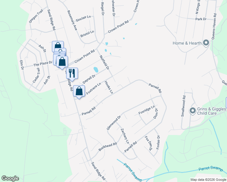 map of restaurants, bars, coffee shops, grocery stores, and more near 140 Parnell Road in Hubert
