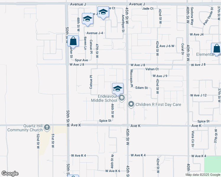 map of restaurants, bars, coffee shops, grocery stores, and more near 46th Street West in Lancaster