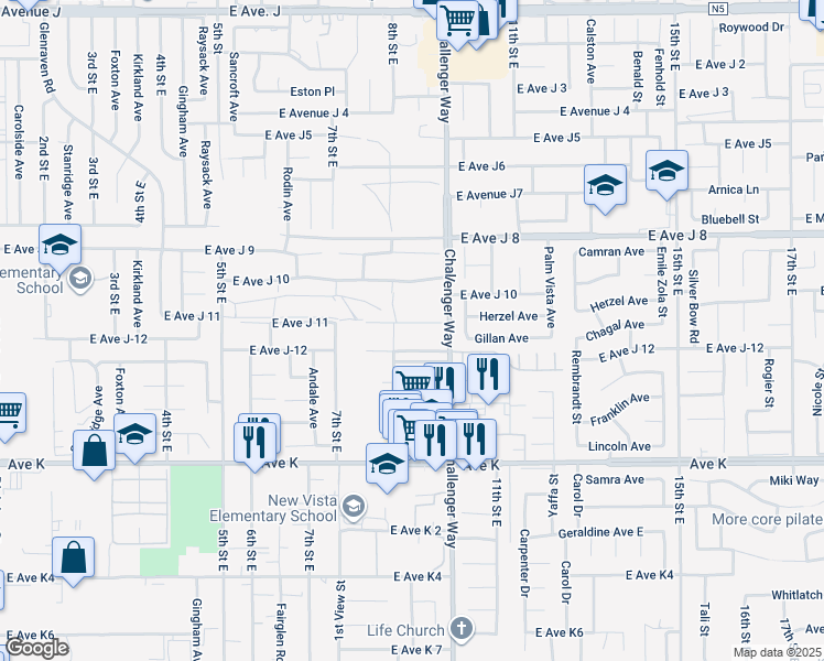 map of restaurants, bars, coffee shops, grocery stores, and more near East Avenue H10 in Lancaster