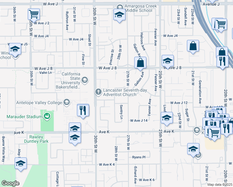 map of restaurants, bars, coffee shops, grocery stores, and more near 2747 Wilson Court in Lancaster