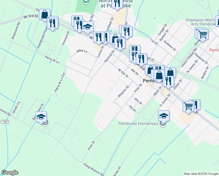 map of restaurants, bars, coffee shops, grocery stores, and more near 500 Breece Street in Pembroke