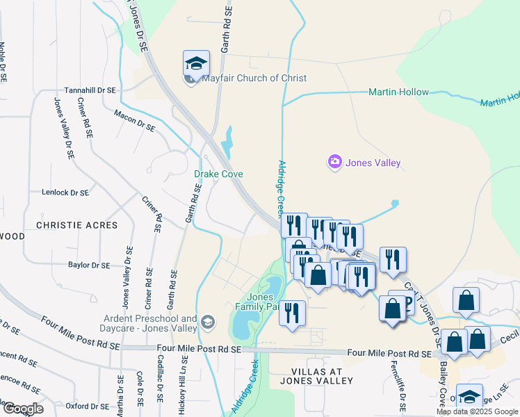 map of restaurants, bars, coffee shops, grocery stores, and more near 1101-2767 Carl T Jones Dr SE in Huntsville