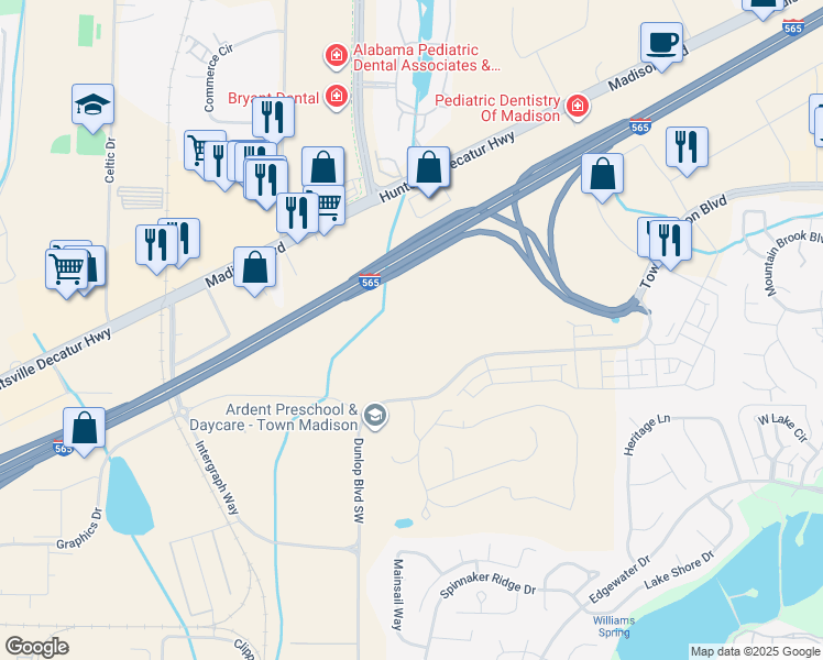 map of restaurants, bars, coffee shops, grocery stores, and more near U.S. 72 Alternate in Madison