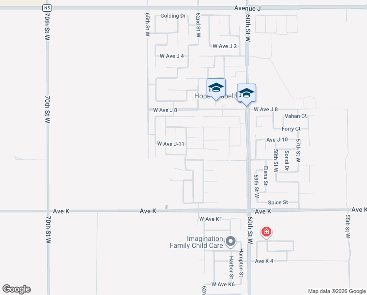 map of restaurants, bars, coffee shops, grocery stores, and more near 6234 Avenue J-11 in Lancaster