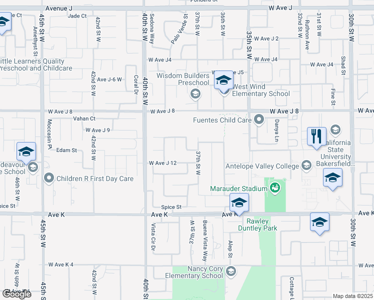 map of restaurants, bars, coffee shops, grocery stores, and more near 6120 West Avenue J11 in Lancaster